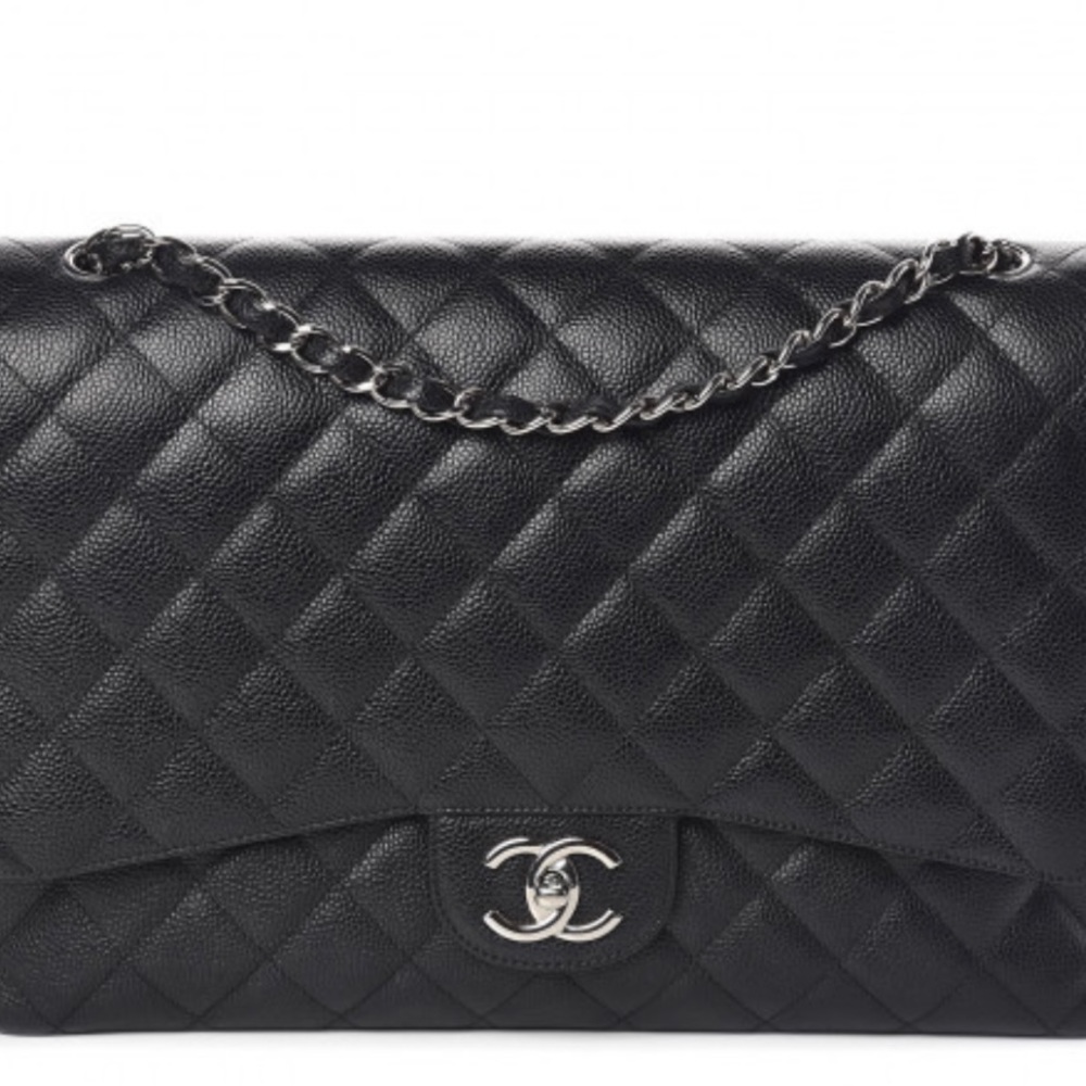 CHANEL Caviar Quilted Maxi Double Flap Black Purse Handbag